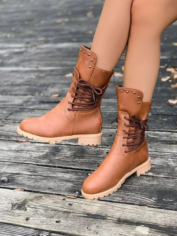 Round Toe Block Heels Boots