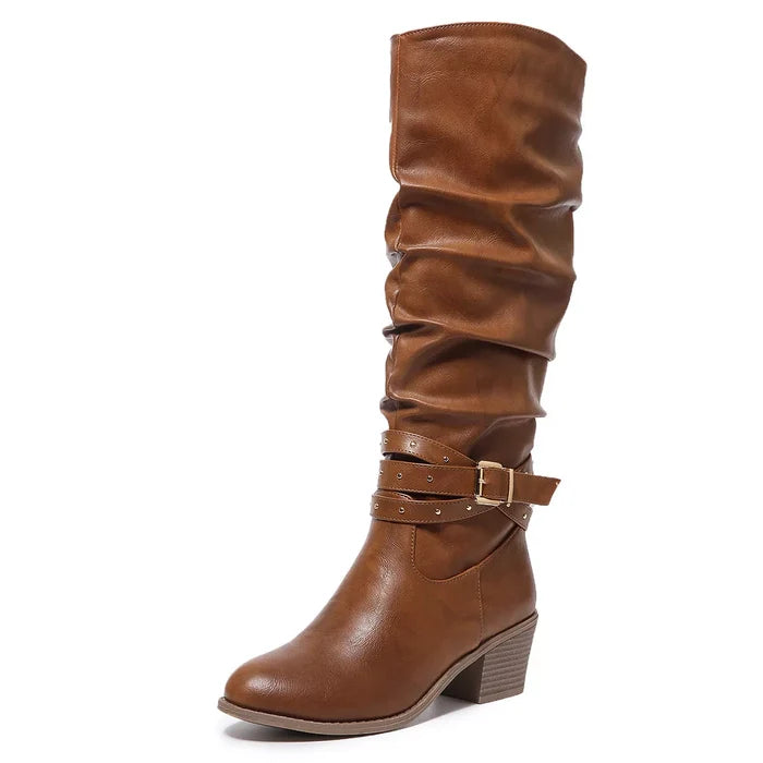Round Toe Block Heels Boots