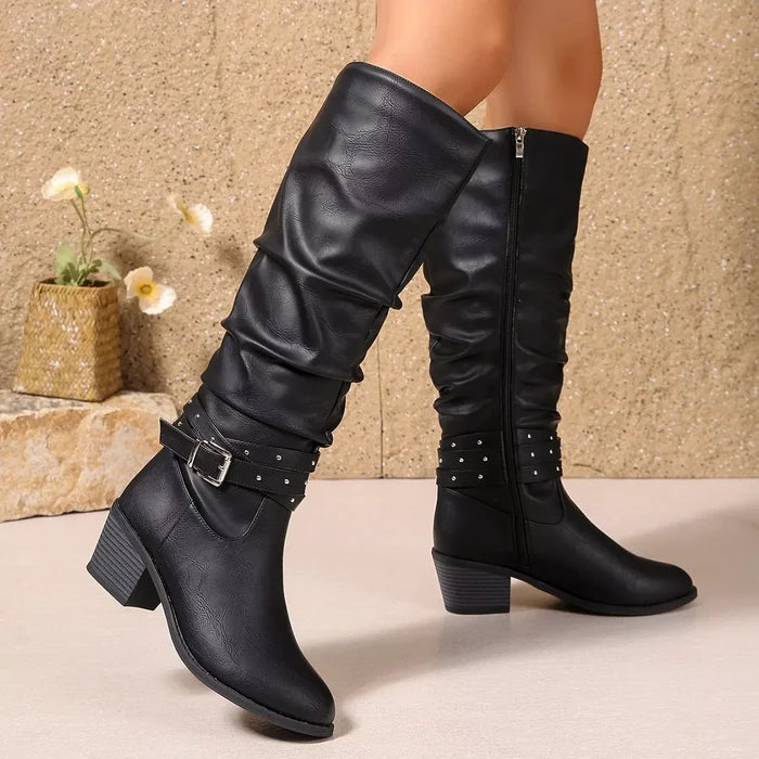 Round Toe Block Heels Boots