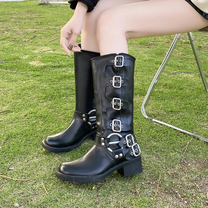 Round Toe Block Heels Boots