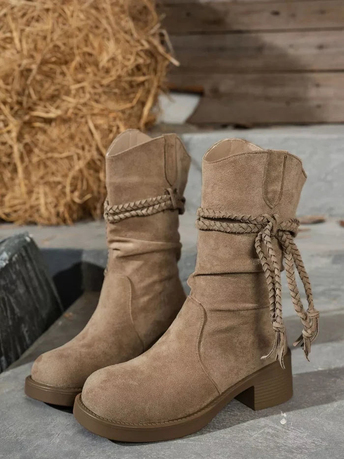 Round Toe Block Heels Boots