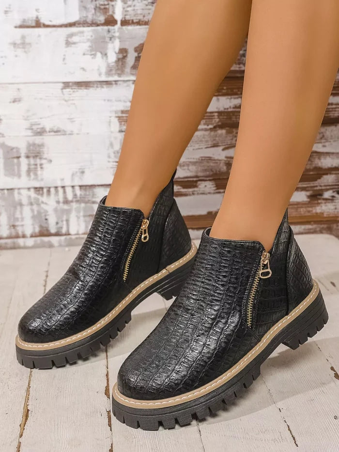 Round Toe Side Zip Ankle Boots