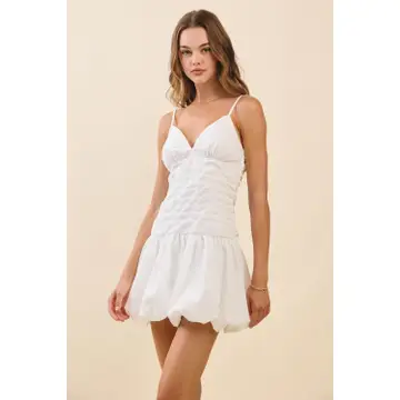 Ruched Bodice Bubble Hem Mini Dress