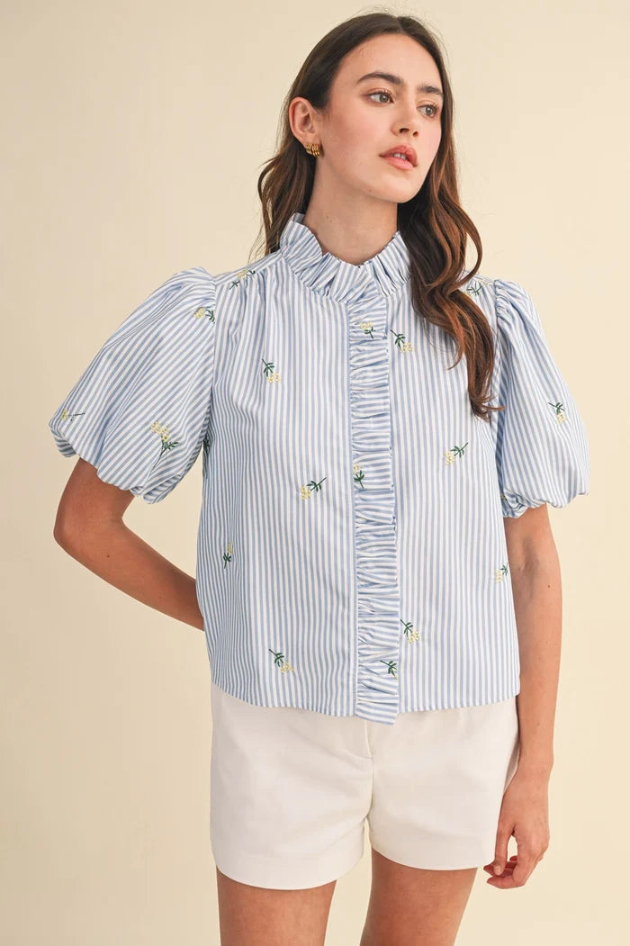 Ruffle Detail Collard Neck