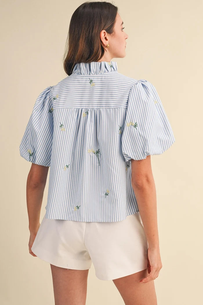 Ruffle Detail Collard Neck