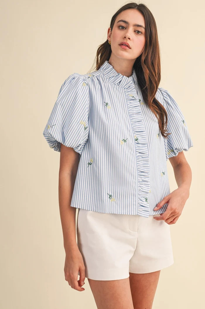 Ruffle Detail Collard Neck