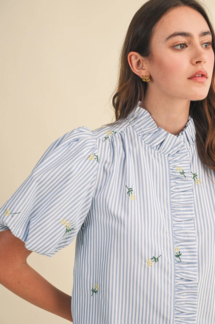 Ruffle Detail Collard Neck