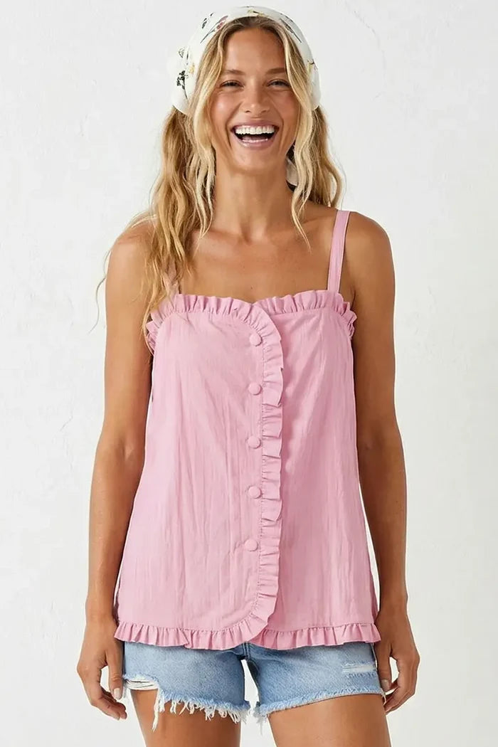 Ruffle Detail Tank Top - Greige Goods