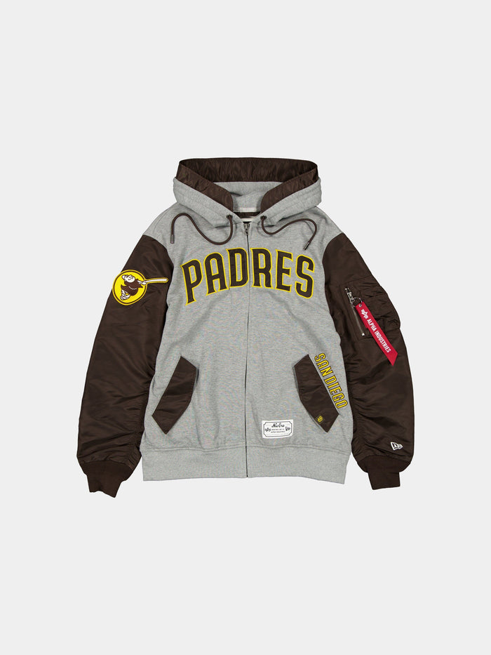 SAN DIEGO PADRES X ALPHA X NEW ERA MA-1 ZIP UP HOODIE OUTERWEAR Alpha Industries BROWN S