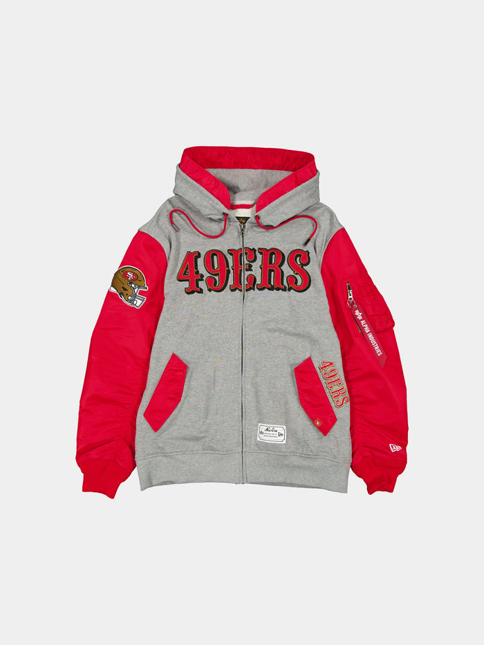 SAN FRANCISCO 49ERS X ALPHA X NEW ERA MA-1 ZIP UP HOODIE OUTERWEAR Alpha Industries RED S