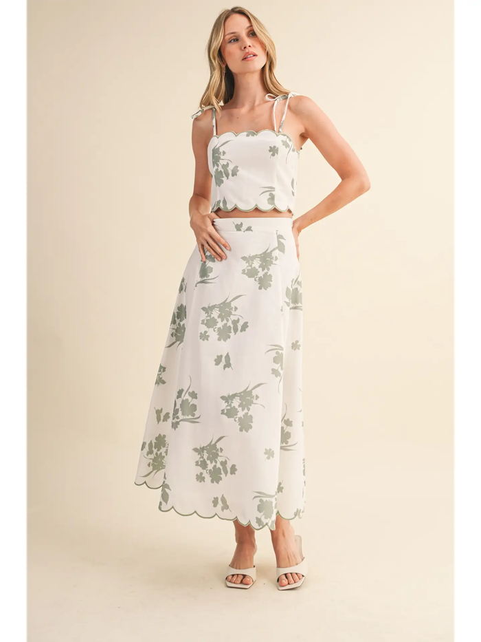 Scallop Top & Midi Skirt Set - Greige Goods