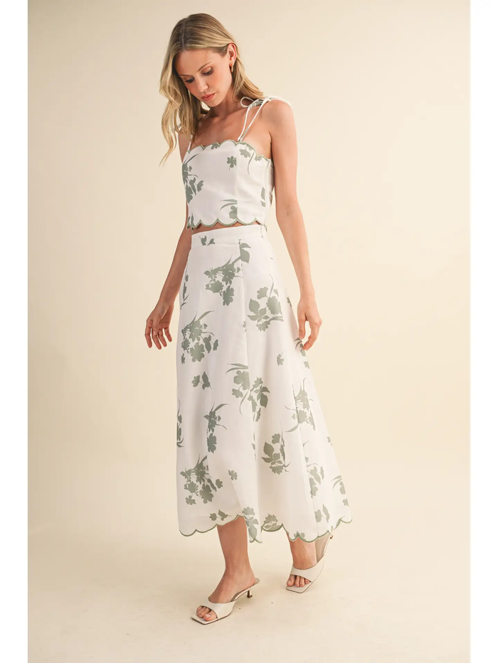 Scallop Top & Midi Skirt Set - Greige Goods