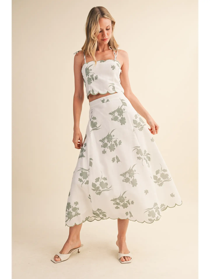 Scallop Top & Midi Skirt Set - Greige Goods