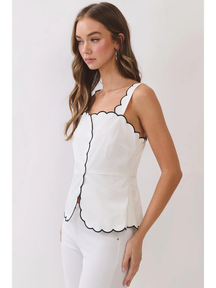 Scallop Trim Sleeveless Top