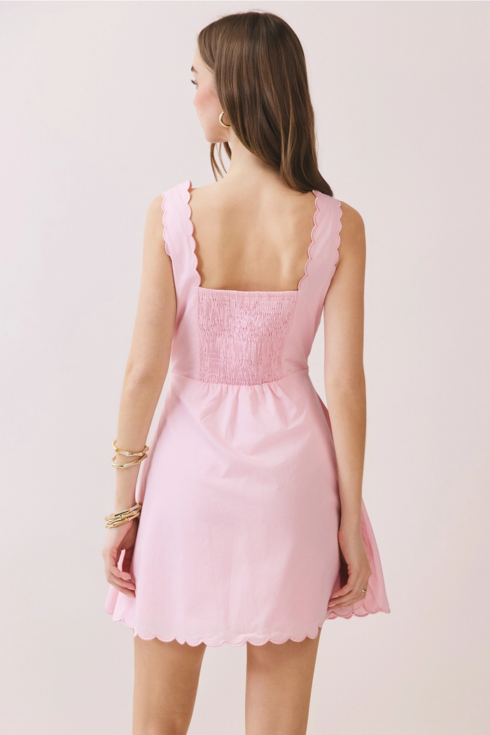 Scalloped Trim Self Tie Mini Dress