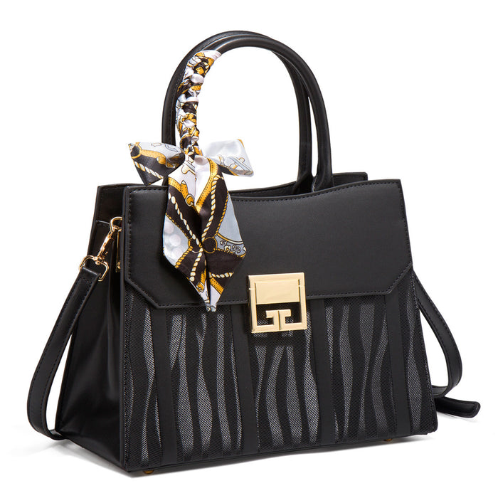Scarf Decor Leather Handbag