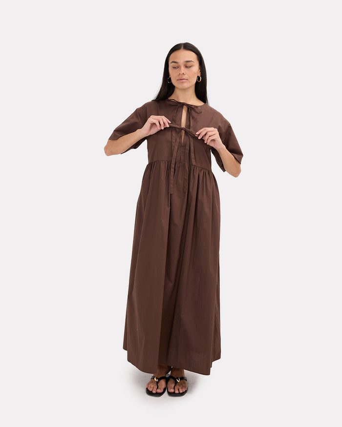 Scarlette Maxi Dress in Chocolate - Breastfeeding friendly dress - The Lullaby Club