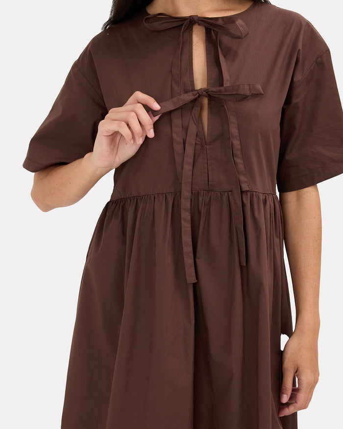 Scarlette Maxi Dress in Chocolate - Breastfeeding friendly front ties - The Lullaby Club