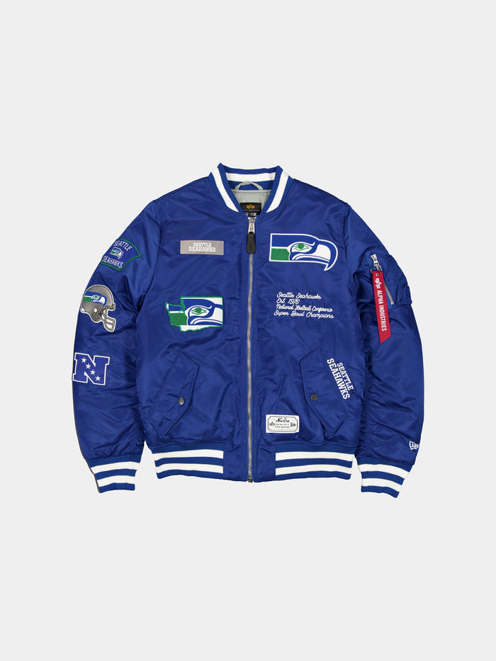 SEATTLE SEAHAWKS X ALPHA X NEW ERA MA-1 BOMBER JACKET OUTERWEAR Alpha Industries BLUE S