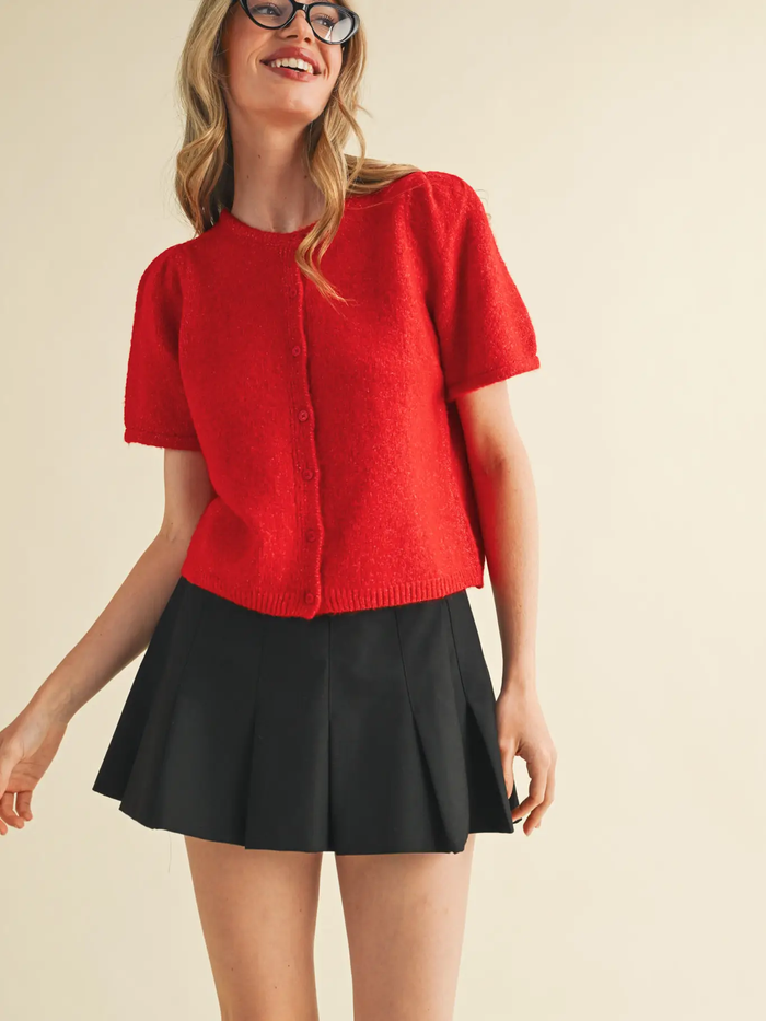 Short Puff Sleeve Sweater Cardigan