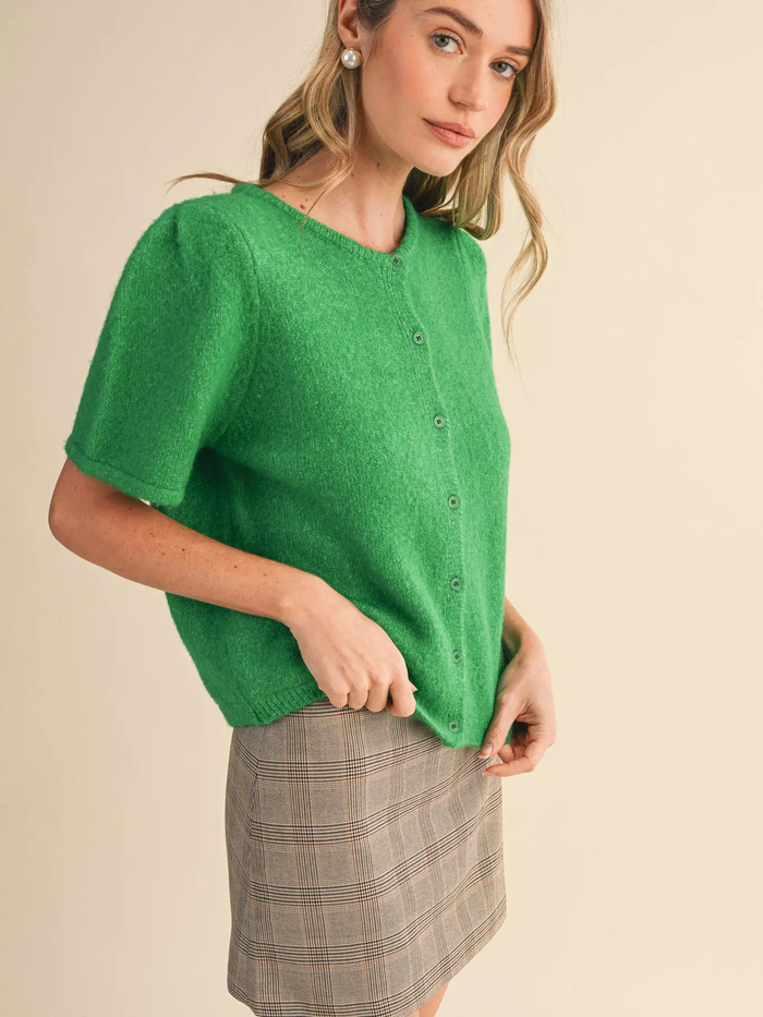 Short Puff Sleeve Sweater Cardigan