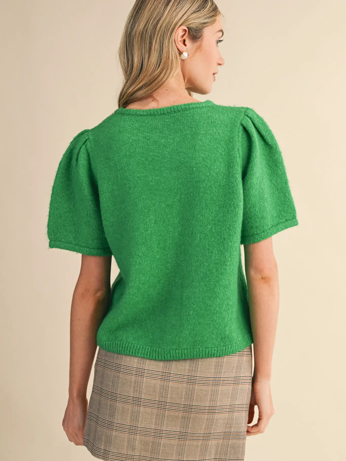 Short Puff Sleeve Sweater Cardigan