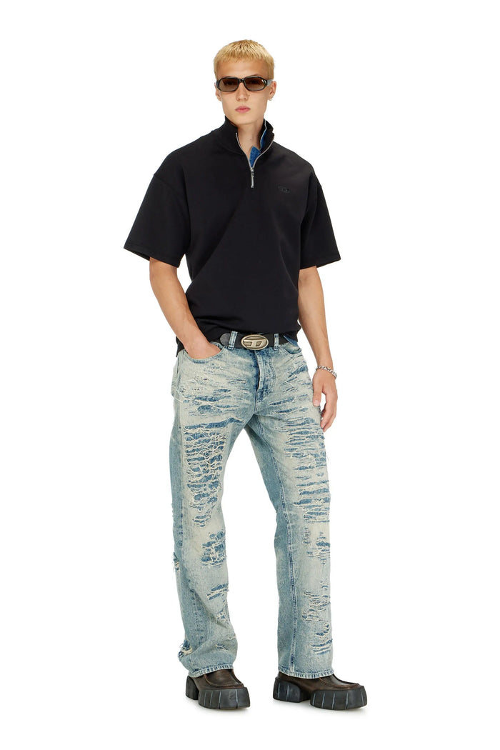 Short-sleeve half-zip sweatshirt in light scuba