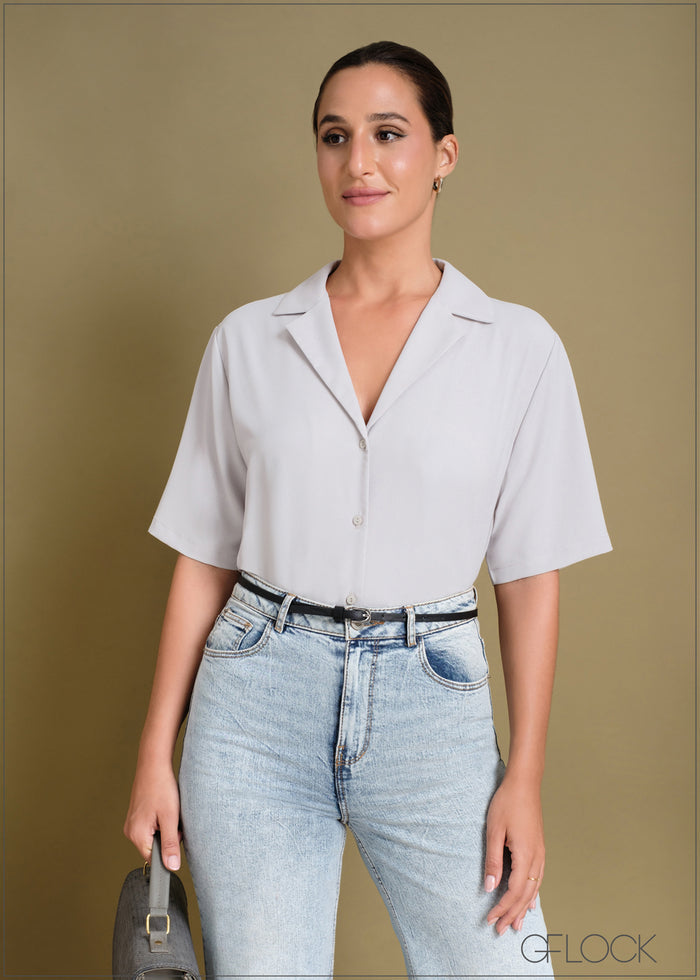 Short Sleeve Lapel Collar Shirt - 240424