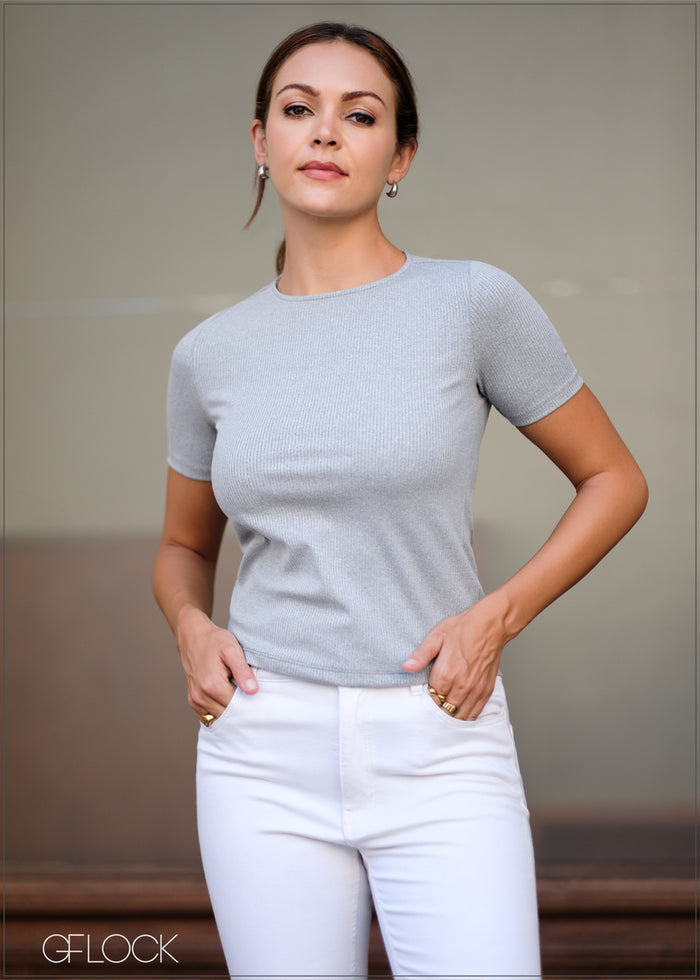 Short Sleeve Ribbed T-Shirt - 010124
