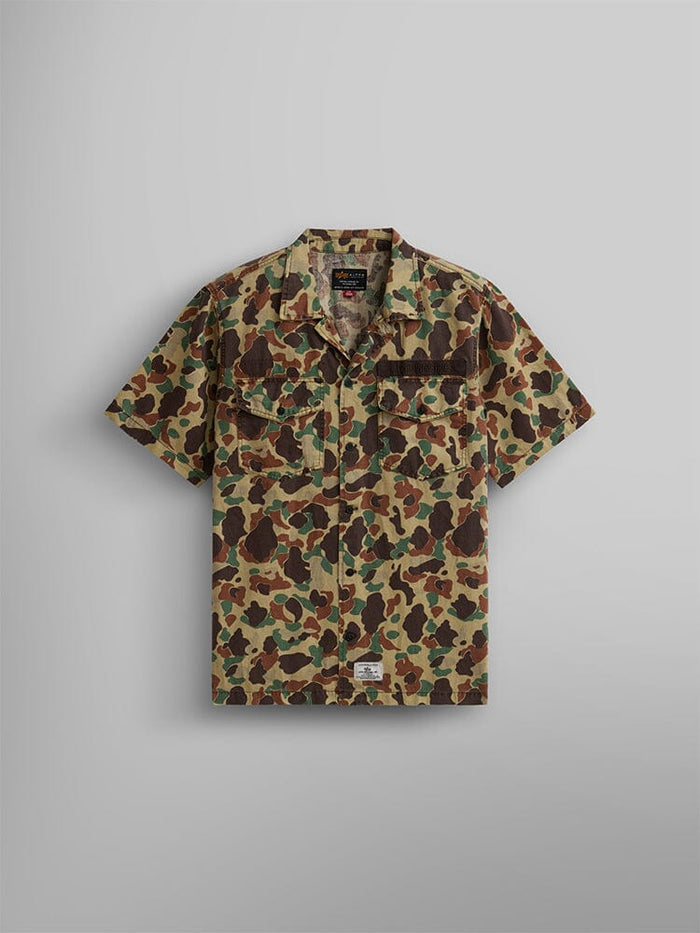 SHORT SLEEVE WASHED FATIGUE SHIRT JACKET OUTERWEAR Alpha Industries GREEN FROGSKIN CAMO XS