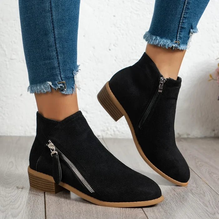 Side Zip Ankle Boots with Block Heel