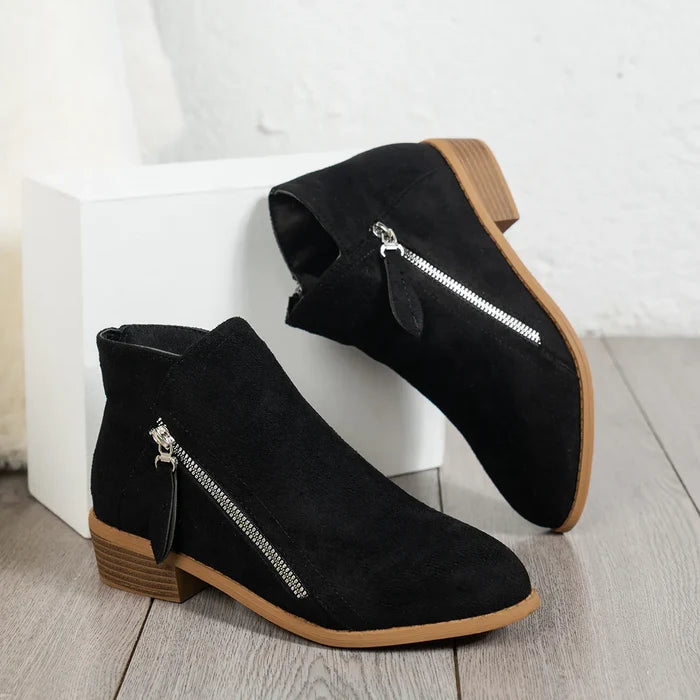 Side Zip Ankle Boots with Block Heel