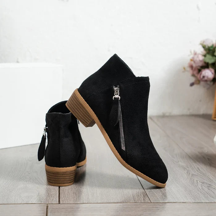 Side Zip Ankle Boots with Block Heel