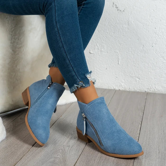 Side Zip Ankle Boots with Block Heel