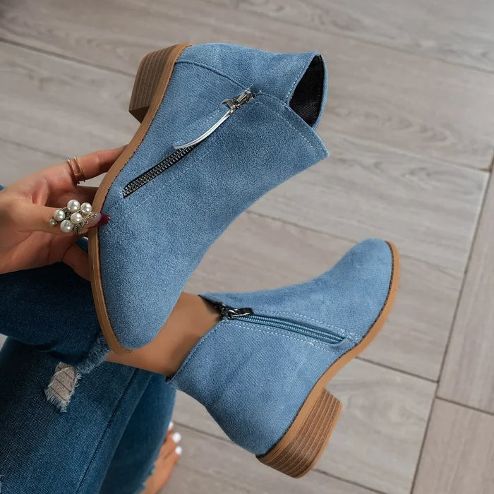 Side Zip Ankle Boots with Block Heel