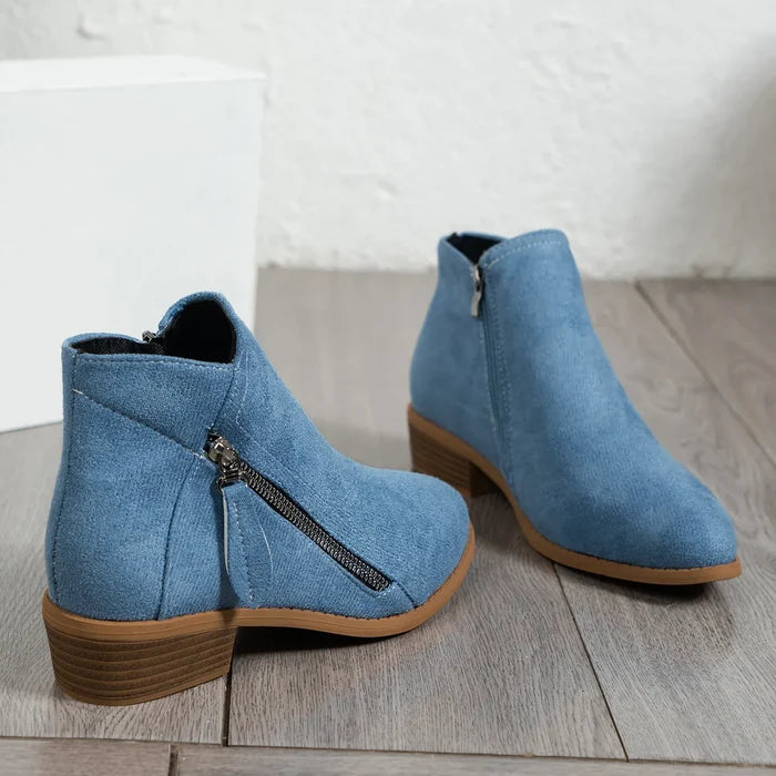 Side Zip Ankle Boots with Block Heel