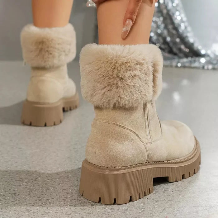 Side Zipper Fuzzy Boots