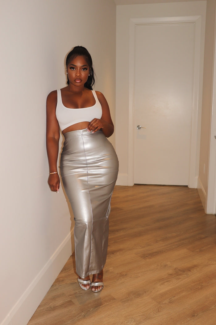 Silver Midi Skirt