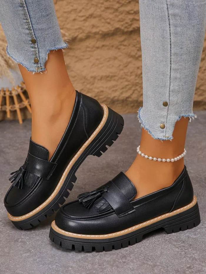 Sleek Tassel Platform Loafers
