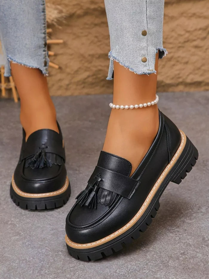 Sleek Tassel Platform Loafers