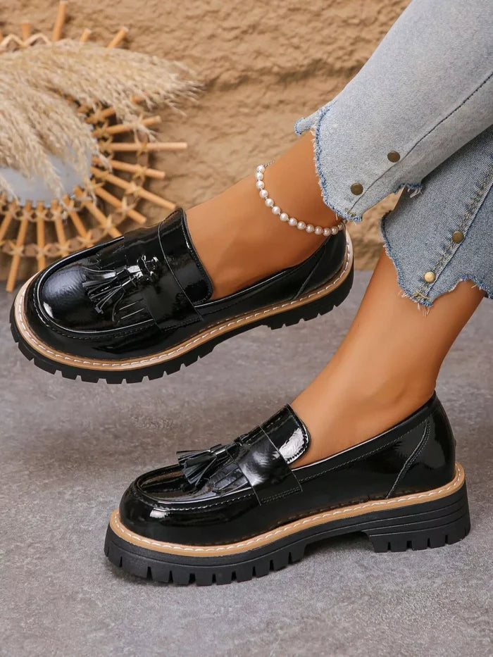 Sleek Tassel Platform Loafers
