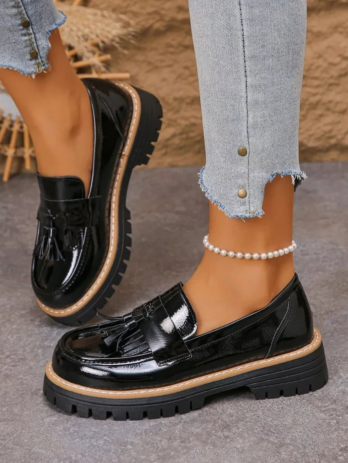 Sleek Tassel Platform Loafers