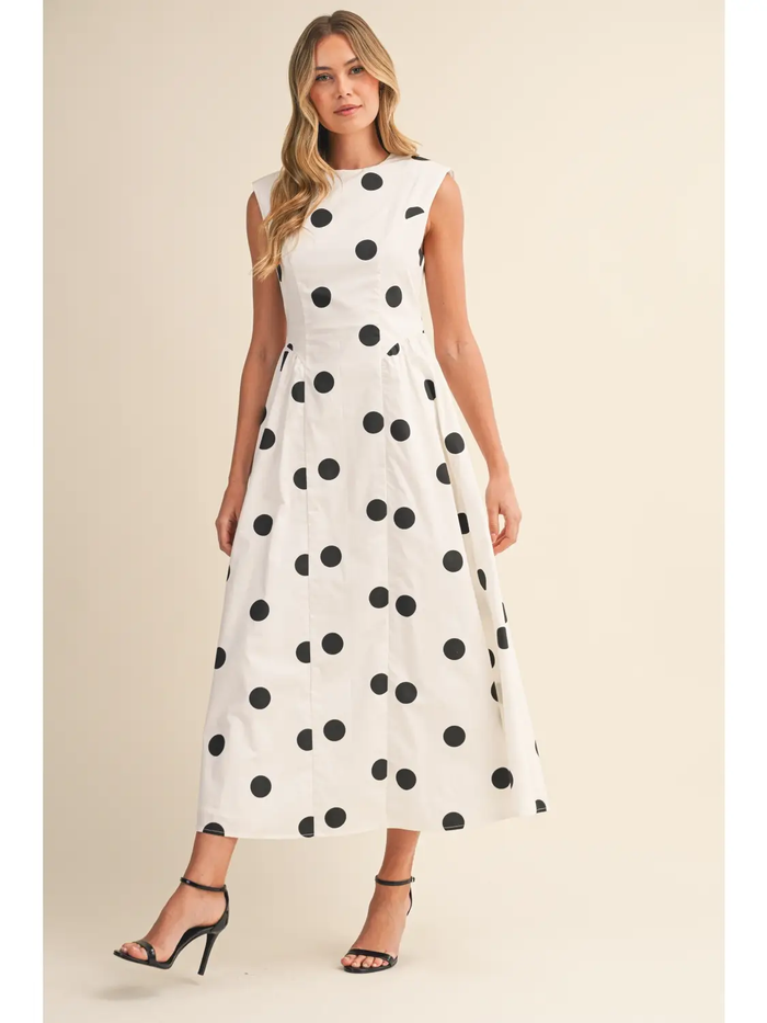Sleeveless Polka Dot Midi Dress - Greige Goods