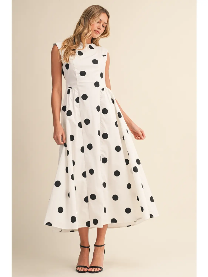 Sleeveless Polka Dot Midi Dress - Greige Goods