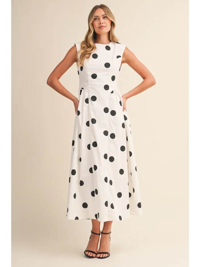 Sleeveless Polka Dot Midi Dress - Greige Goods