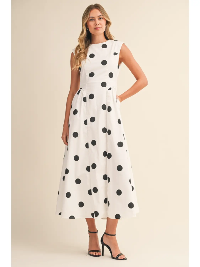 Sleeveless Polka Dot Midi Dress - Greige Goods