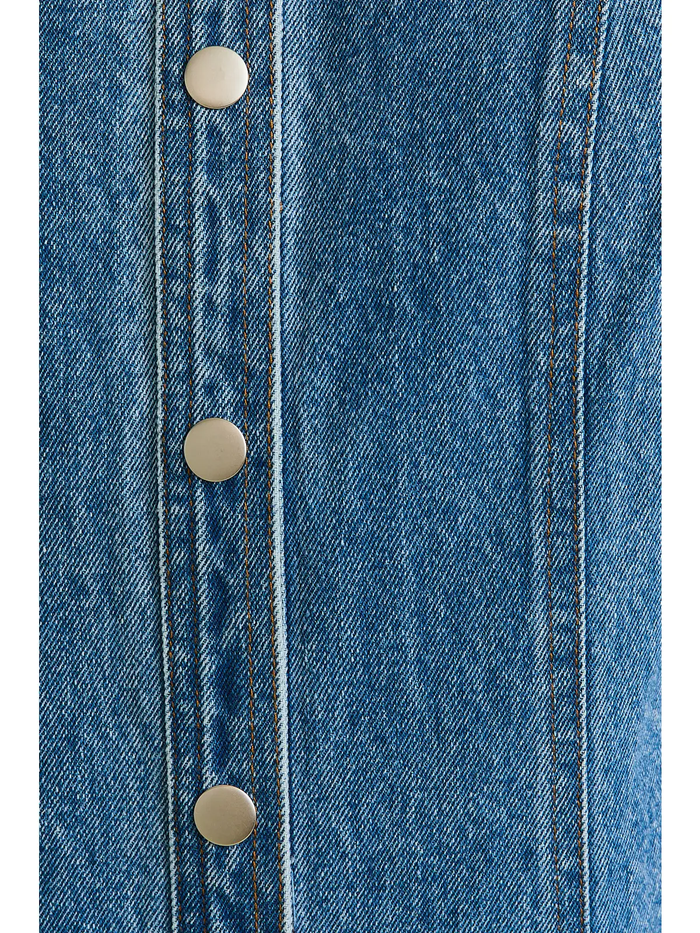 Sleeveless Round Neck Button Down Denim Mini Dress - Greige Goods