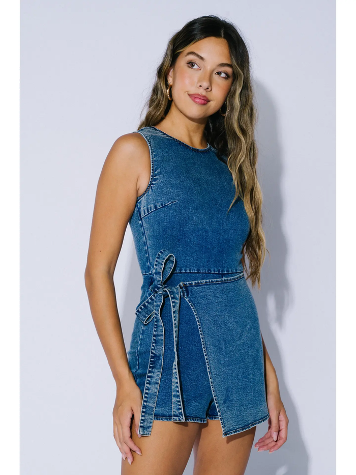 Sleeveless Wrap Denim Romper - Greige Goods