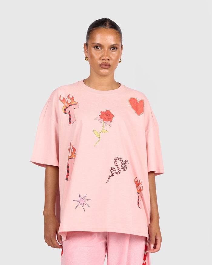 Slouchy Tee in Burning Love - Breastfeeding Zip Access - The Lullaby Club