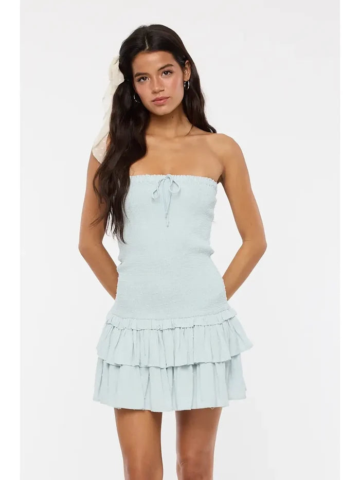 Smocked Mini Dress - Greige Goods